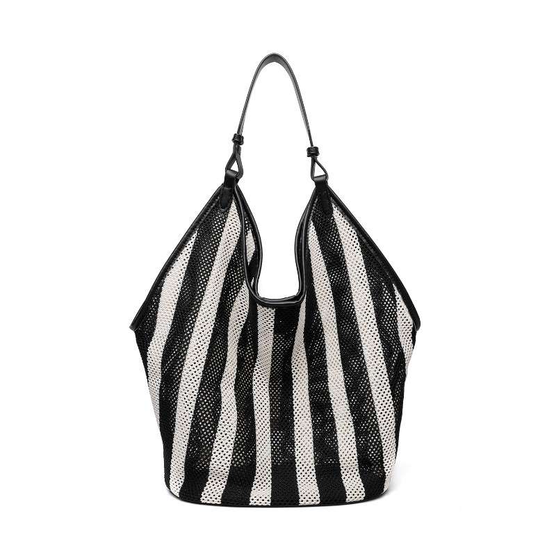 Embroidery Motif - Bolso Tote Grande a Rayas Tejido