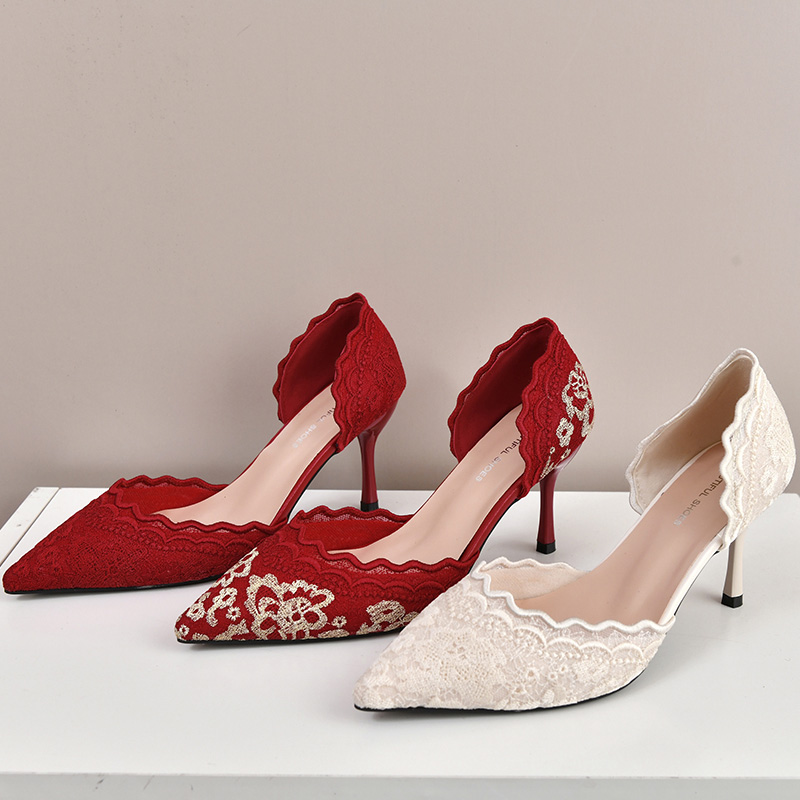 Embroidery Lace - Zapatos de novia de tacón alto