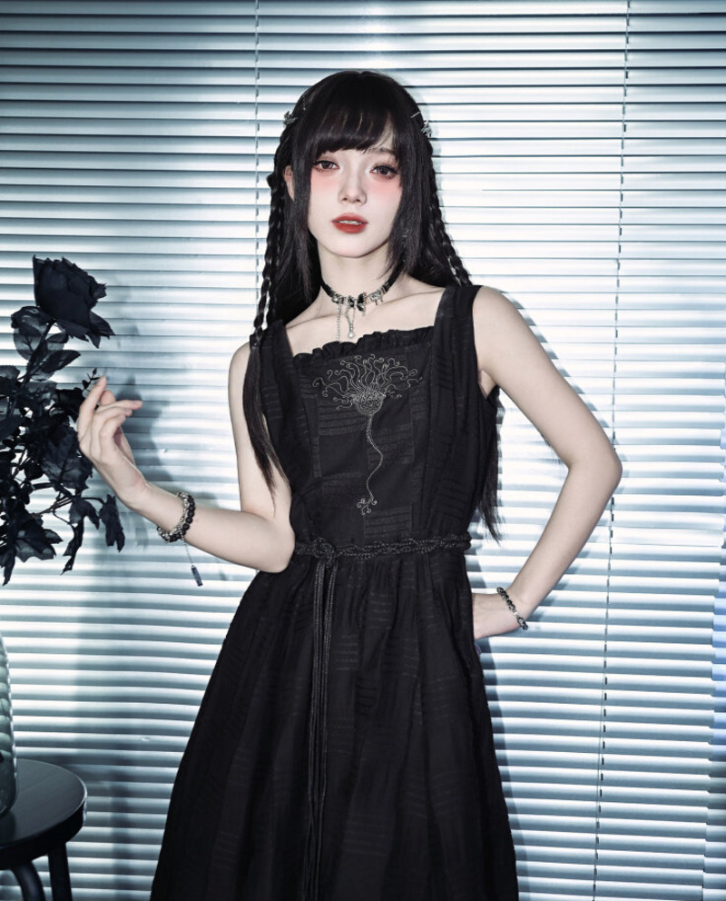 Embroidery Cotton - Nuevo Vestido de Doble Capa Negro