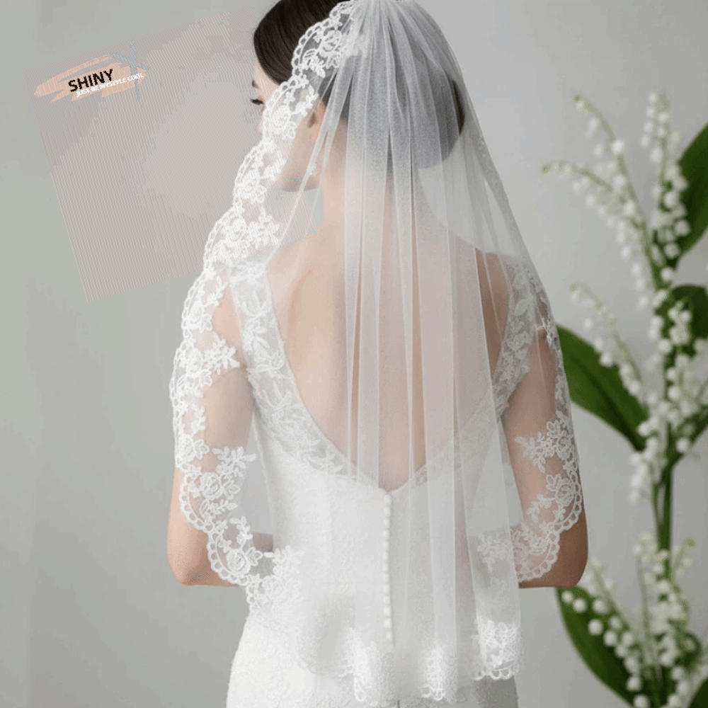 Embroidery Flower - Velo de novia de longitud media