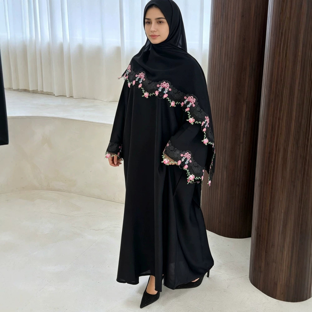 Embroidery Hijab - Vestido Eid para Mujer, Abaya Musulmana,