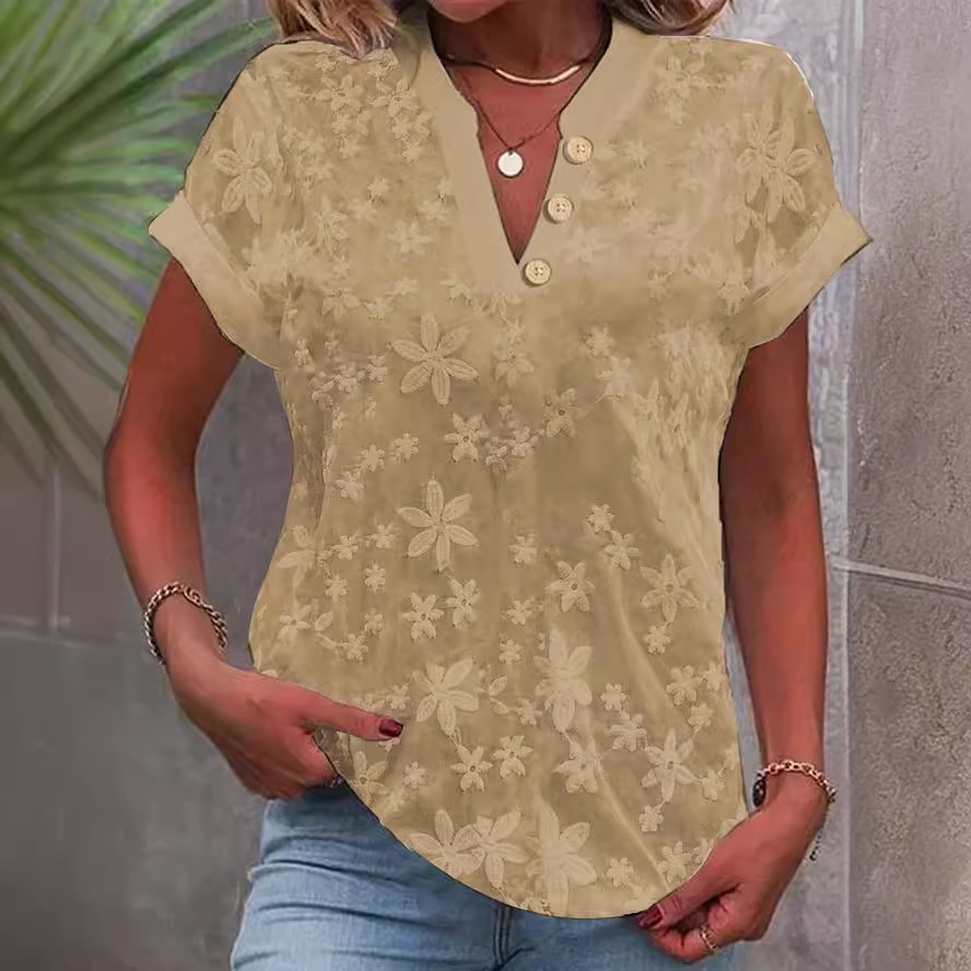 Embroidery Jersey - Blusa informal de verano con botones