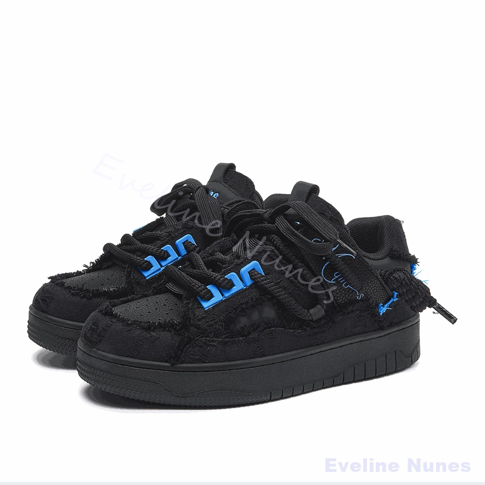 Embroidery Lace - Zapatillas de plataforma negras con borde