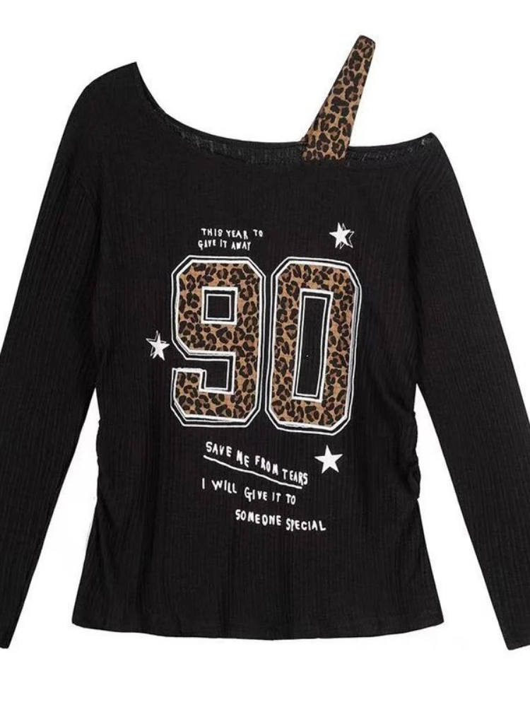 Embroidery Origin - Camiseta Y2K con estampado de leopardo