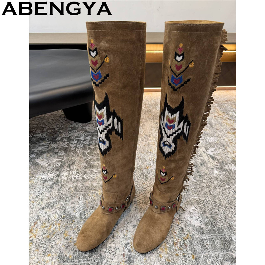 Embroidery Print - ABENGYA 2026 invierno nuevas botas hasta