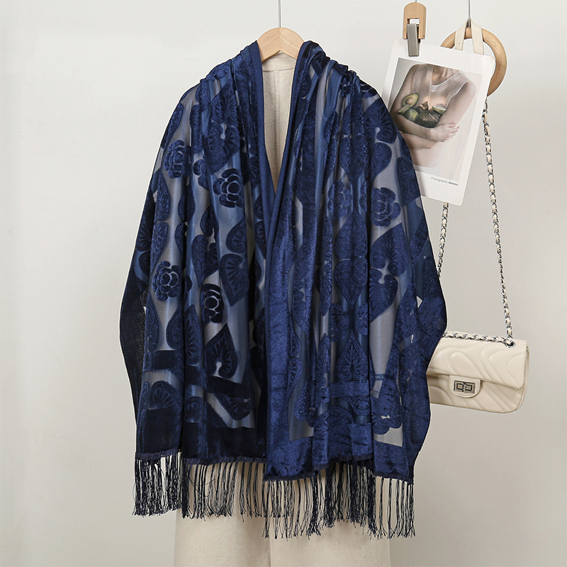 Embroidery Hijab - Bufanda de seda bordada con flores