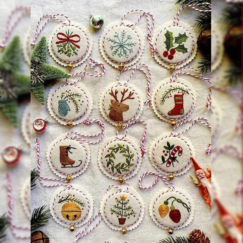 Embroidery Xmas Ornaments - Kit de Bordado Navideño DIY, Adornos
