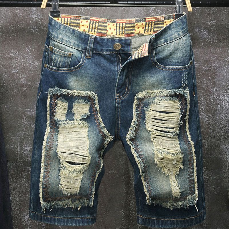 Embroidery Motif - Pantalones cortos vaqueros de cinco pulgadas