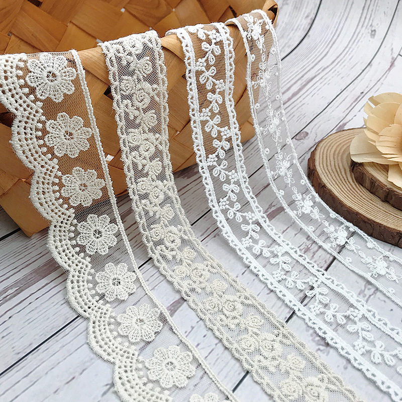 Embroidery Jersey - 3 yardas/lote bordado blanco Beige hilo
