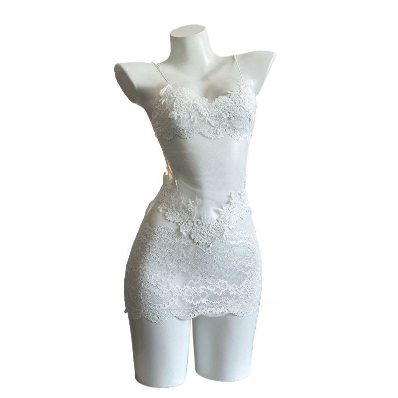 Embroidery Lace - Vestido sexy sin tirantes con encaje