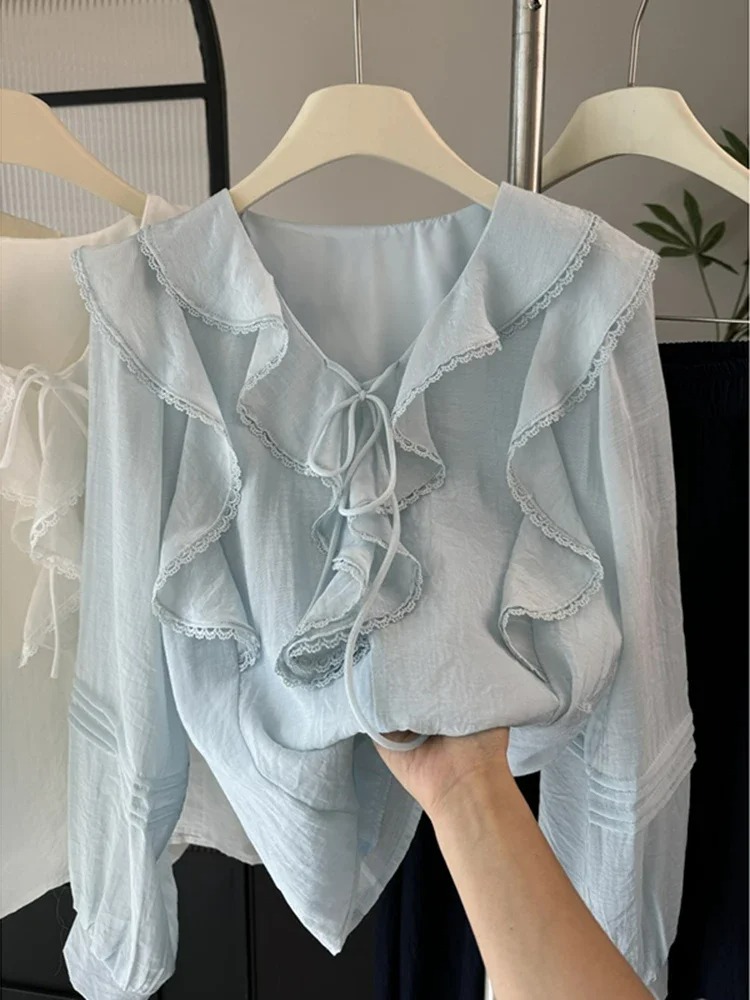 Embroidery Origin - Blusa Elegante Francesa con Cuello en