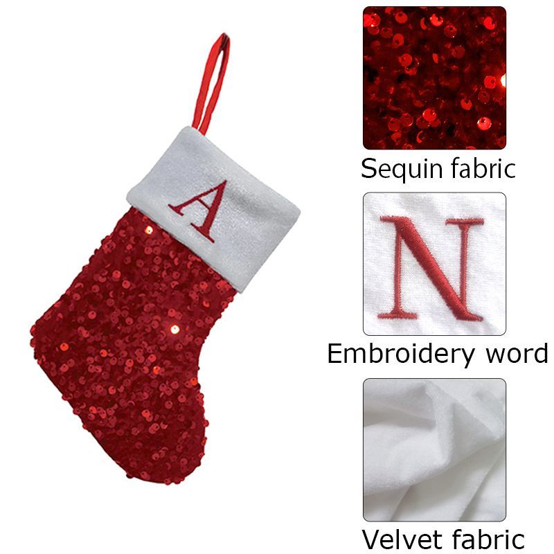 Calcetín navideño rojo de lent - Embroidery Xmas Ornaments reseña y precio