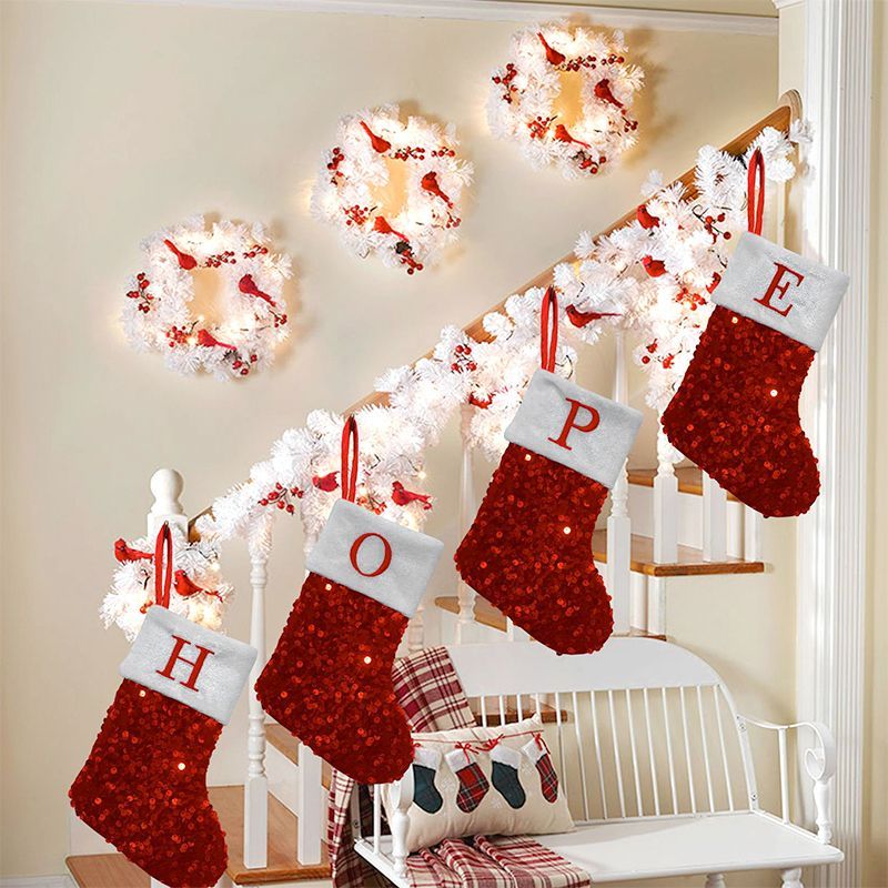 Calcetín navideño rojo de lent - Embroidery Xmas Ornaments reseña y precio