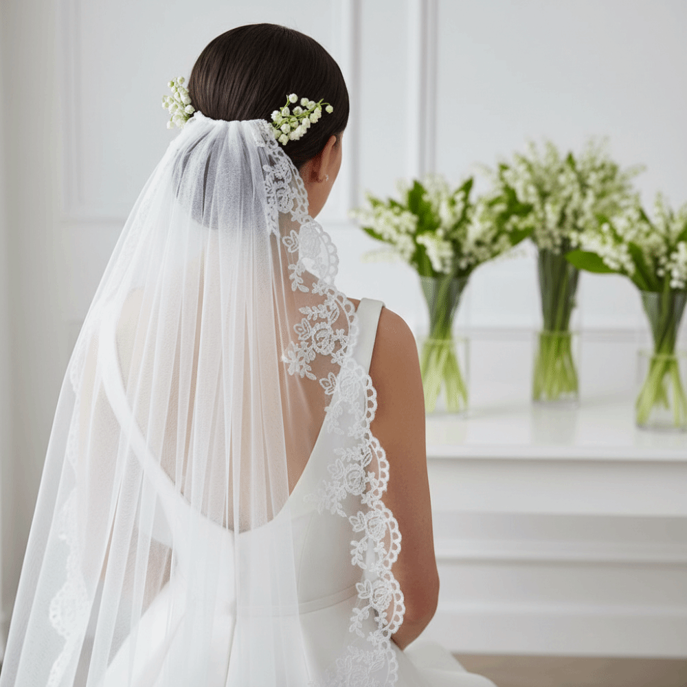 Velo de novia de longitud medi - Embroidery Flower reseña y precio