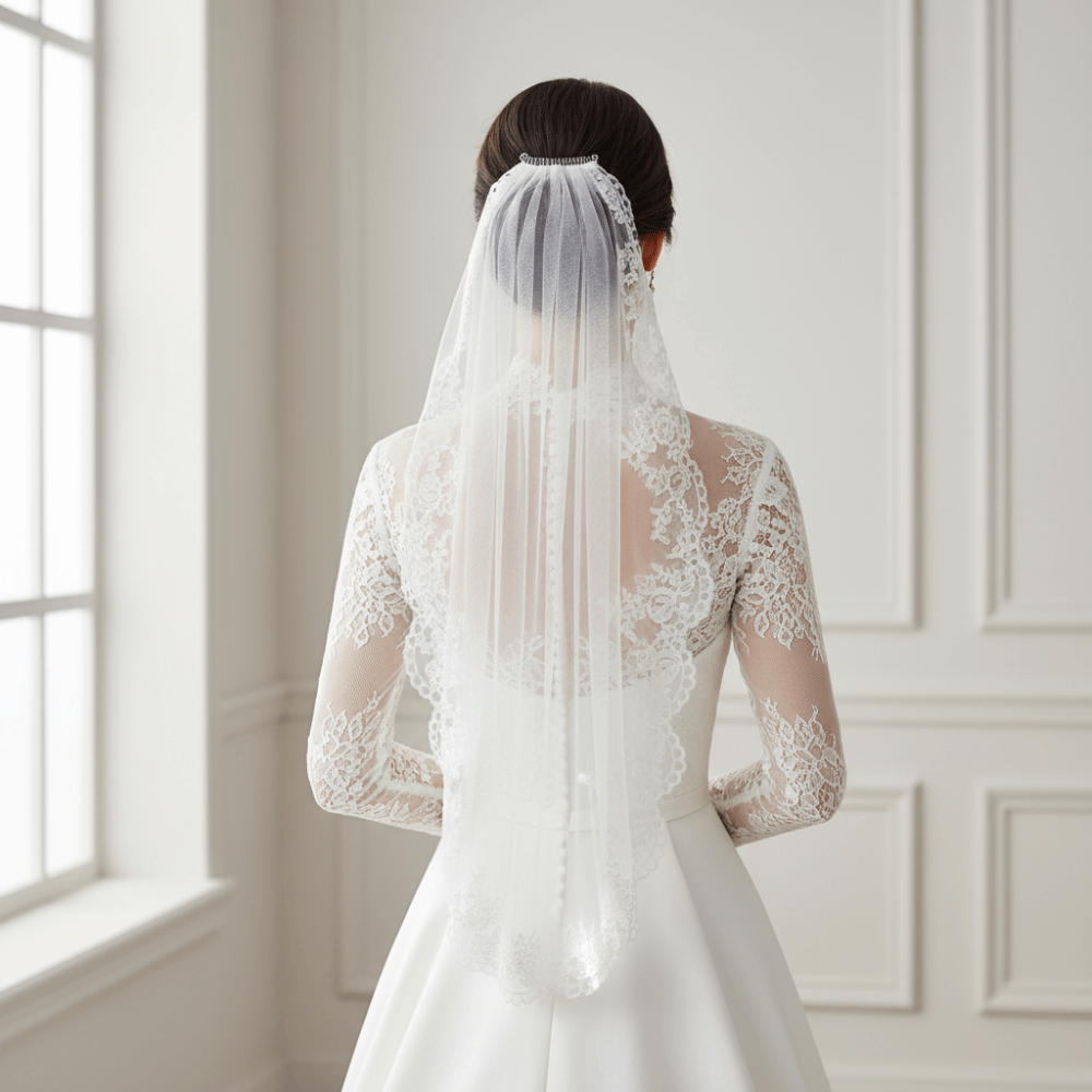 Velo de novia de longitud medi - Embroidery Flower reseña y precio