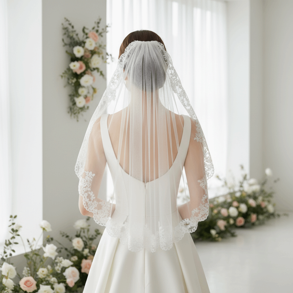 Velo de novia de longitud medi - Embroidery Flower reseña y precio