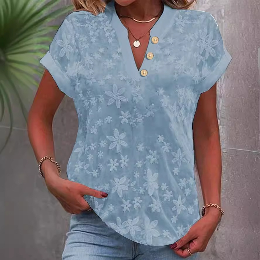 Blusa informal de verano con b - Embroidery Jersey reseña y precio