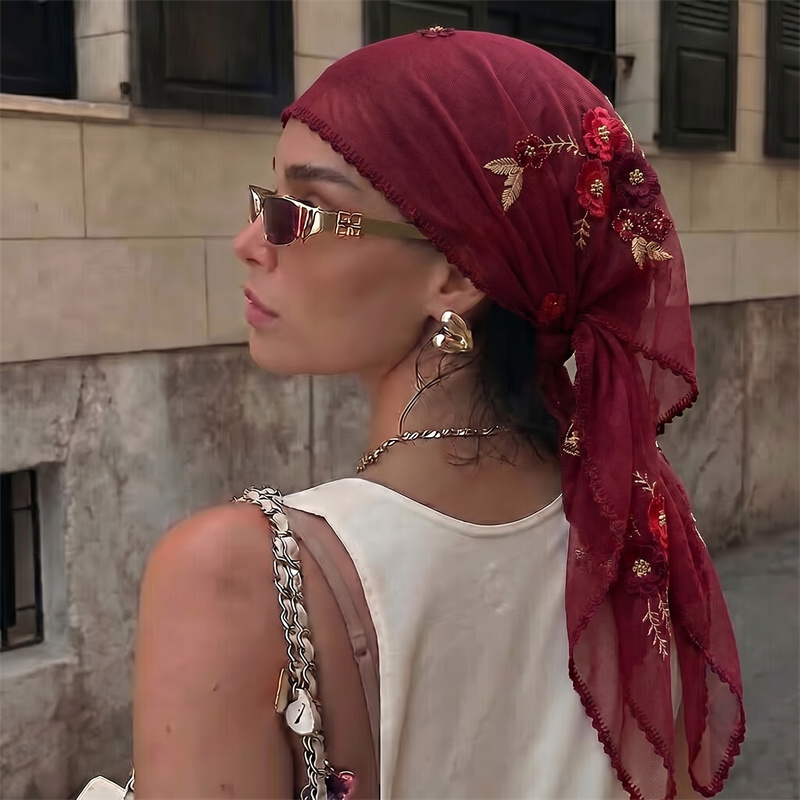 Chal de malla transparente de  - Embroidery Hijab reseña y precio