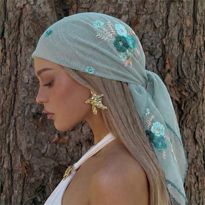 Chal de malla transparente de  - Embroidery Hijab reseña y precio