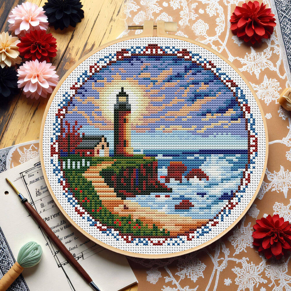 Faro de punto de cruz con herr - Embroidery X Pattern reseña y precio