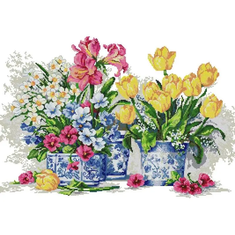 Flores en maceta NKF punto de  - Embroidery X Pattern reseña y precio