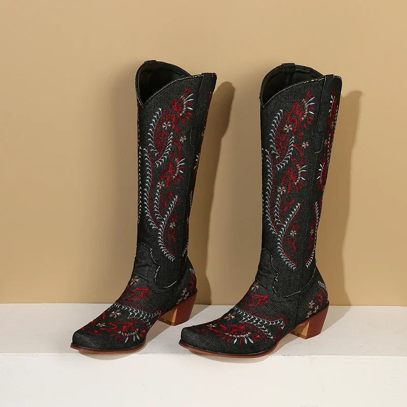 Botas vaqueras azules de vaque - Embroidery Flower reseña y precio