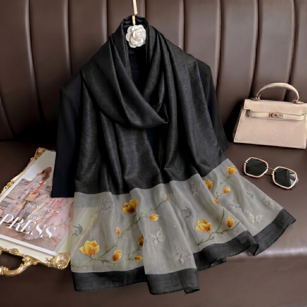 Pañuelo de seda con estampado  - Embroidery Hijab reseña y precio