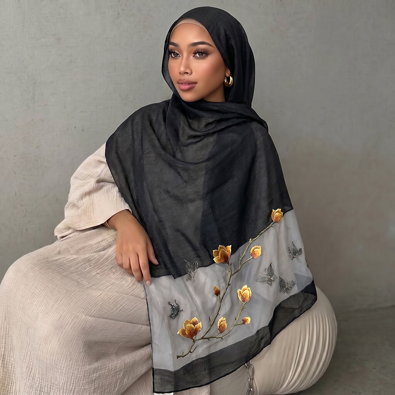 Pañuelo de seda con estampado  - Embroidery Hijab reseña y precio